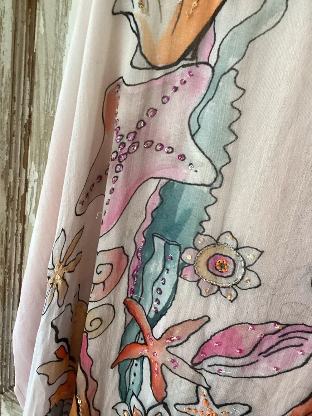 Soft Surroundings Pastel Sea-Print Sheer Tunic Cover-Up